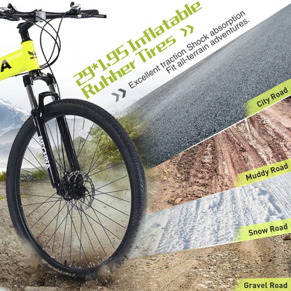 29 inch Folding Mountain Bikes, Mens Mountain Bicycle w/ Disc Brakes, 21 Speed Hybrid Bike for Adults Men Women, City Commuter Bike for Rider Height 5'4"-6'2", 85% assembled (Yellow)