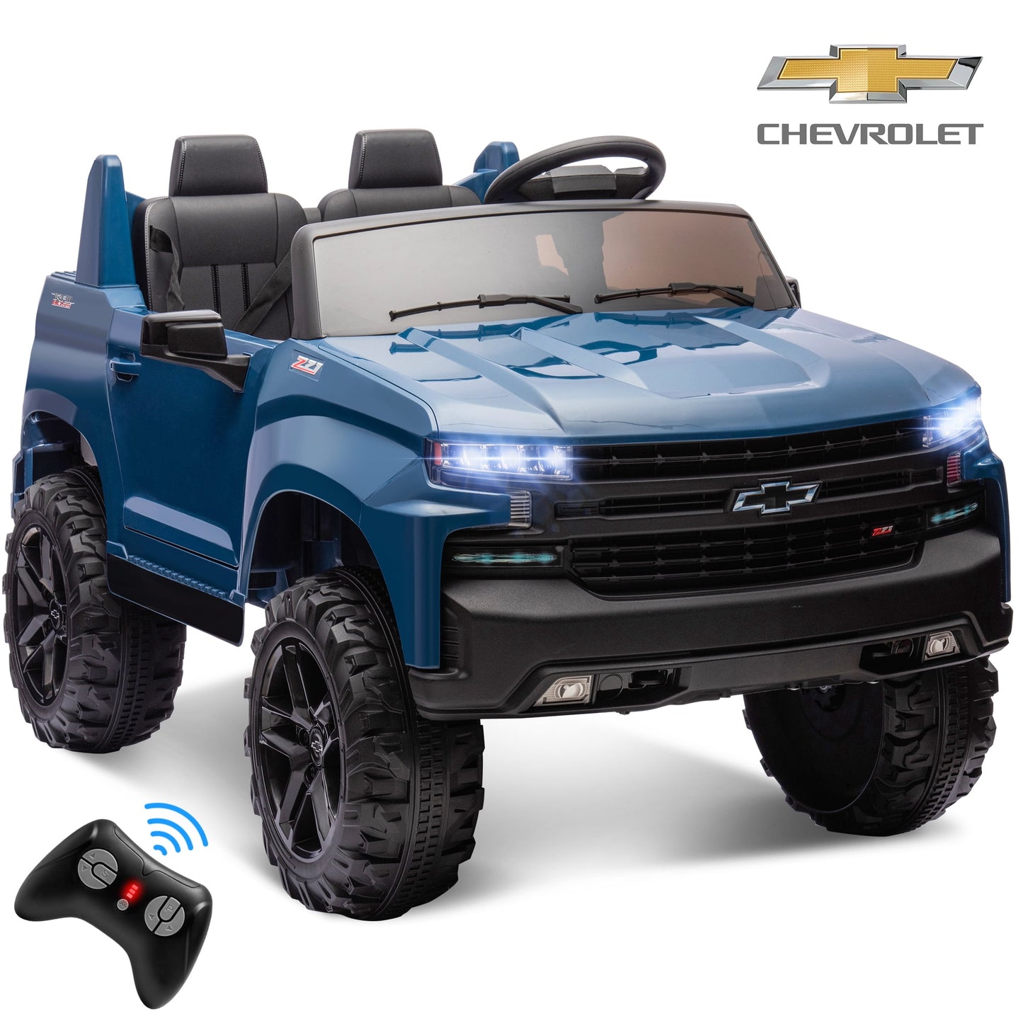 Chevrolet 24 V Ride on Cars 2 Seater for Kids, Licensed Chevrolet Silverado Powered Ride On Toys Cars with Remote Control, Electric Car for Kids 3-8 w/Bluthtooth Music/FM/LED Lights/Safety Belt