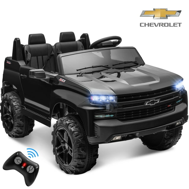 Chevrolet 24 V Ride on Cars 2 Seater for Kids, Licensed Chevrolet Silverado Powered Ride On Toys Cars with Remote Control, Electric Car for Kids 3-8 w/Bluthtooth Music/FM/LED Lights/Safety Belt