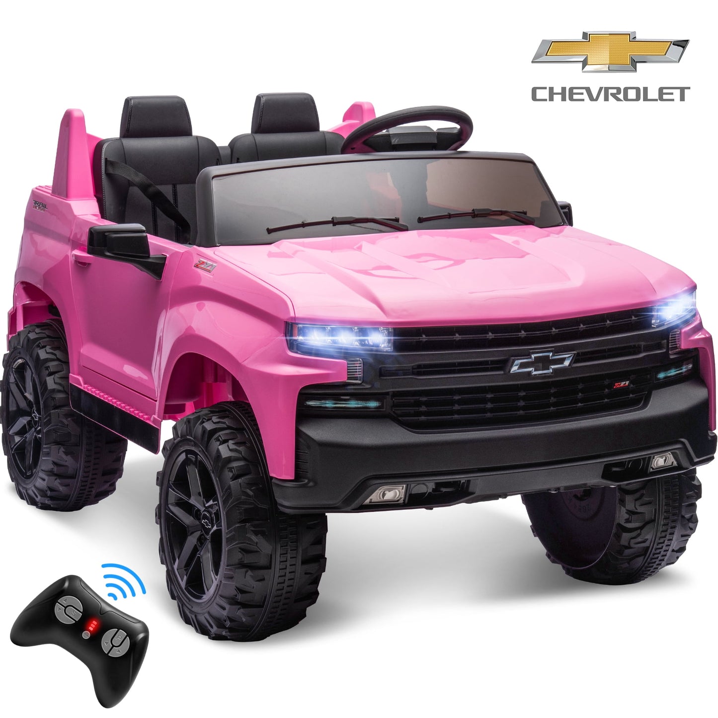 Chevrolet 24 V Ride on Cars 2 Seater for Kids, Licensed Chevrolet Silverado Powered Ride On Toys Cars with Remote Control, Electric Car for Kids 3-8 w/Bluthtooth Music/FM/LED Lights/Safety Belt