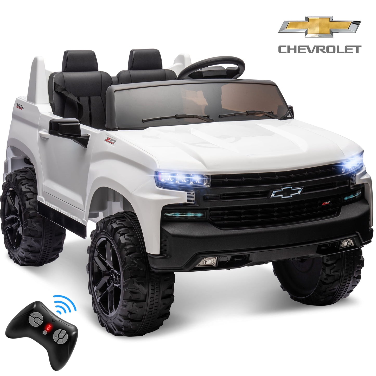 Chevrolet 24 V Ride on Cars 2 Seater for Kids, Licensed Chevrolet Silverado Powered Ride On Toys Cars with Remote Control, Electric Car for Kids 3-8 w/Bluthtooth Music/FM/LED Lights/Safety Belt