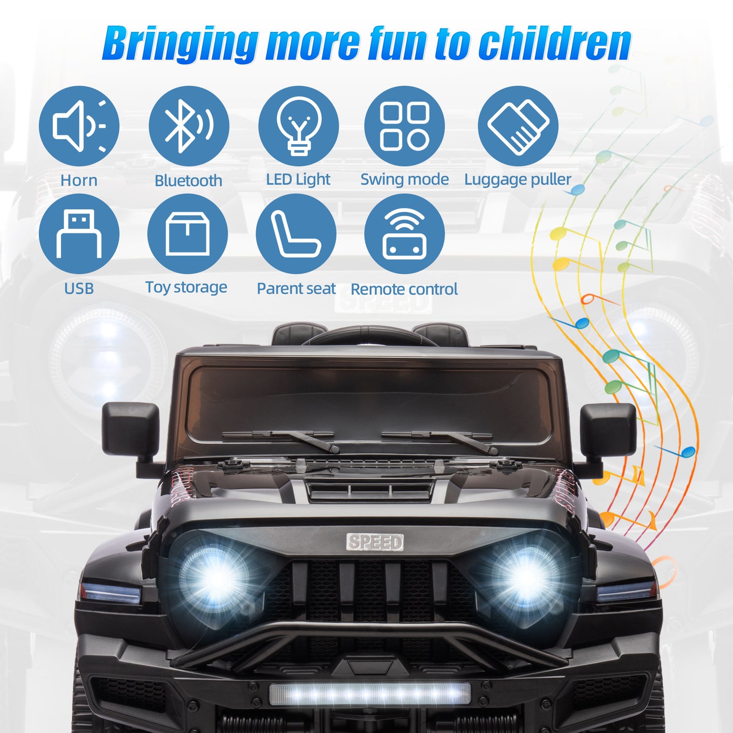 24V 2 Seats Ride on Car with Remote Control Ride on Toy for Boys and Girls 3-6 Years Old Electric Vehicle for Kids Ride on Truck, Bluetooth, Swing Mode