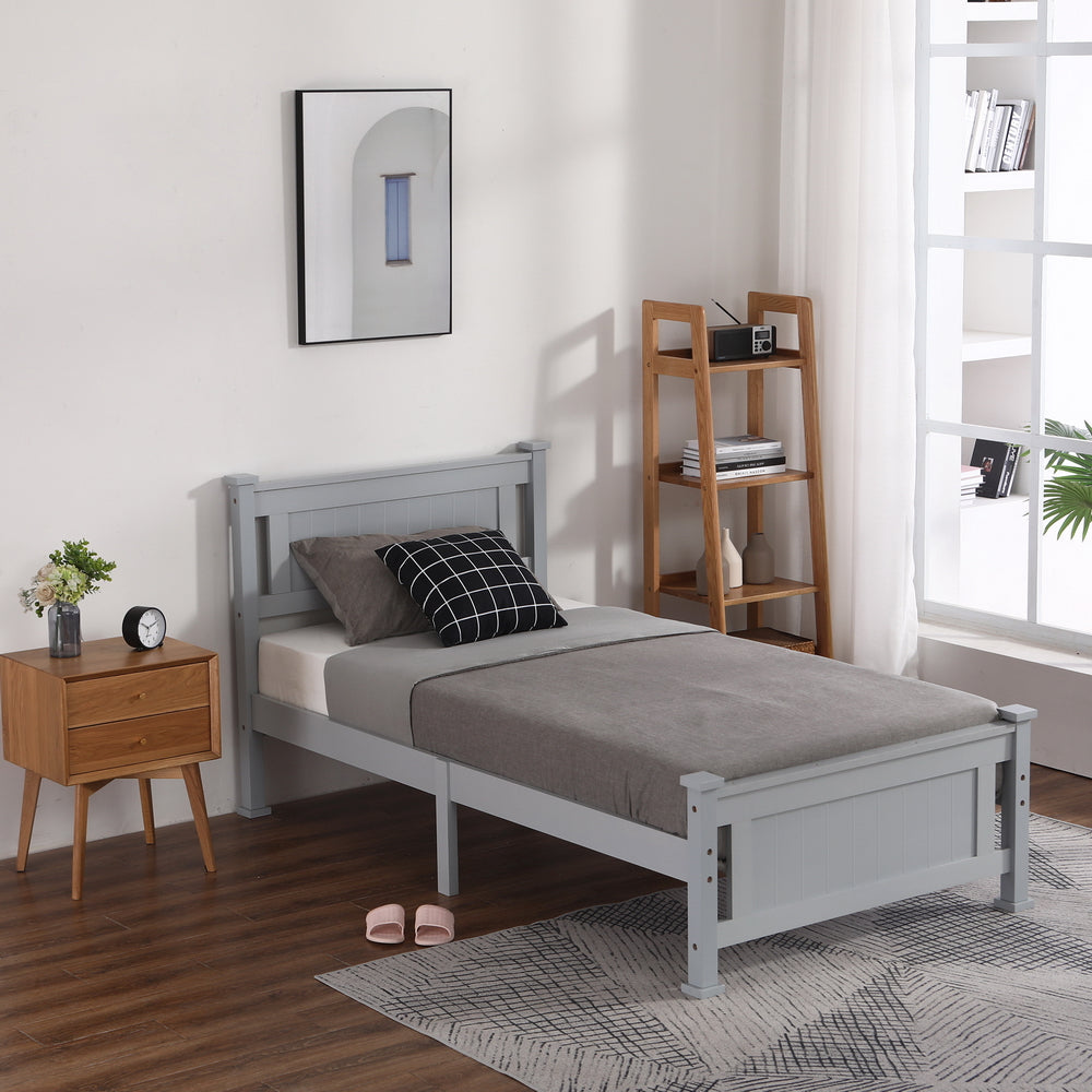 Twin Bed Frame with Headboard, YOFE Gray Twin Size Platform Bed Frame w/ Slats, Modern Twin Size Bed Frame for Kids Adults, Wood Platform Twin Bed Frame for Bedroom, No Box Spring Needed, R10561