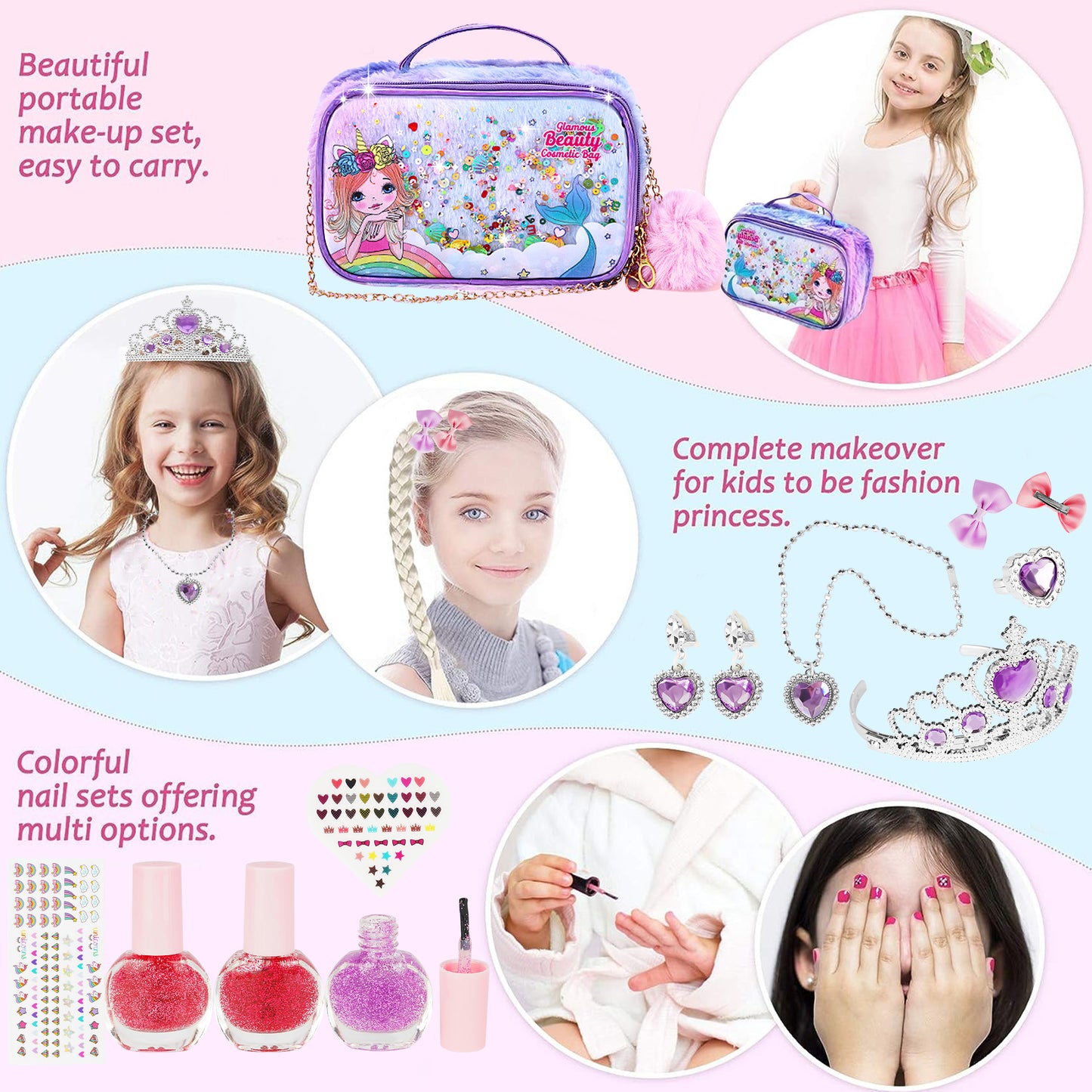 Kids Makeup Set for Girl, iRerts 31Pcs Girls Real Washable Makeup Kit with Crown, Little Girls Princess Play Make Up Birthday Gift Toys for Toddler Kid Girls Children Age 3 4 5 6 7 8 9 Year Old