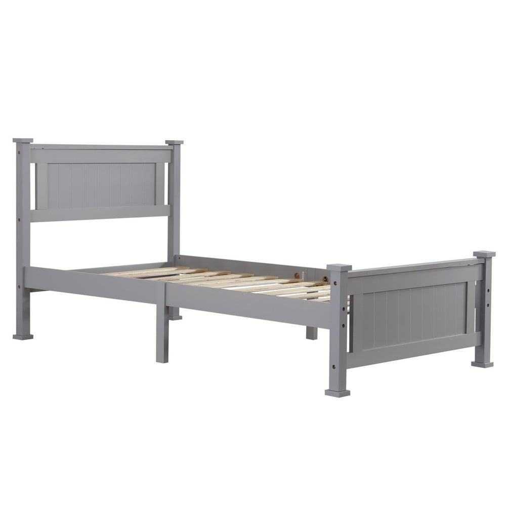 Twin Bed Frame with Headboard, YOFE Gray Twin Size Platform Bed Frame w/ Slats, Modern Twin Size Bed Frame for Kids Adults, Wood Platform Twin Bed Frame for Bedroom, No Box Spring Needed, R10561