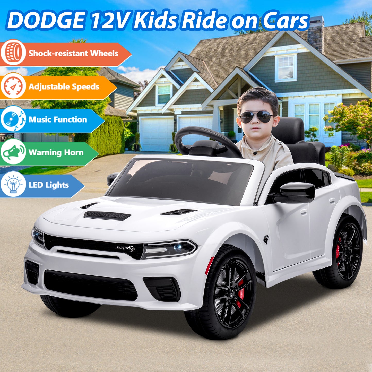 iYofe 12V Ride On Car for Kids, Licensed DODGE Girls Ride On Truck with Remote Control, LED Lights, MP3, USB, Battery Powered Ride On Toys for 2-5 Year Olds Boys Girls Birthday Christmas Gifts, White