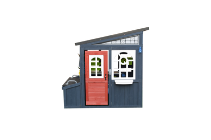 iYofe Tool Shed Playhouse for Kids, Wooden Play House with Workbench & Accessories, Kids Outdoor Play Toys for Backyard