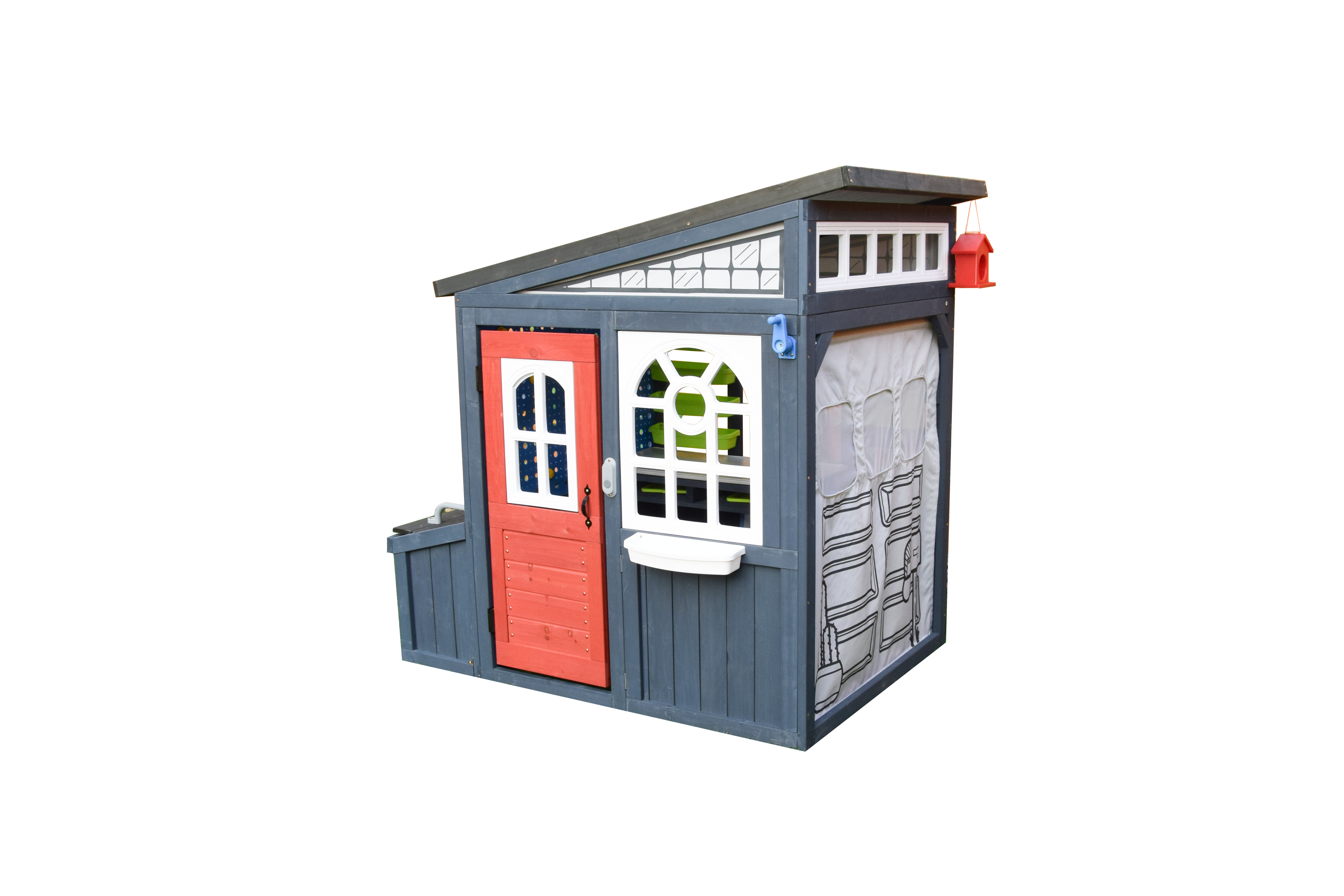 iYofe Tool Shed Playhouse for Kids, Wooden Play House with Workbench & Accessories, Kids Outdoor Play Toys for Backyard