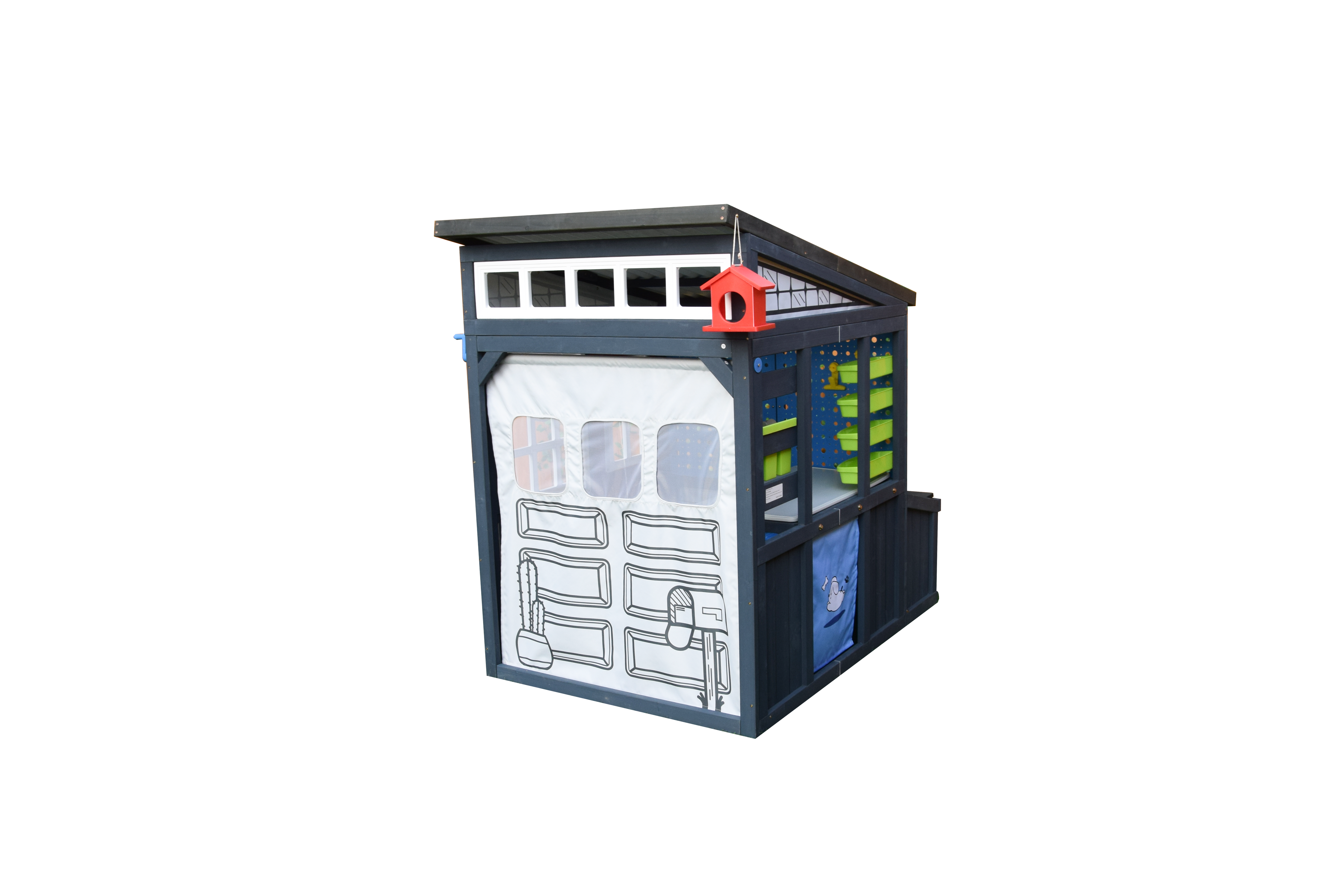 iYofe Tool Shed Playhouse for Kids, Wooden Play House with Workbench & Accessories, Kids Outdoor Play Toys for Backyard