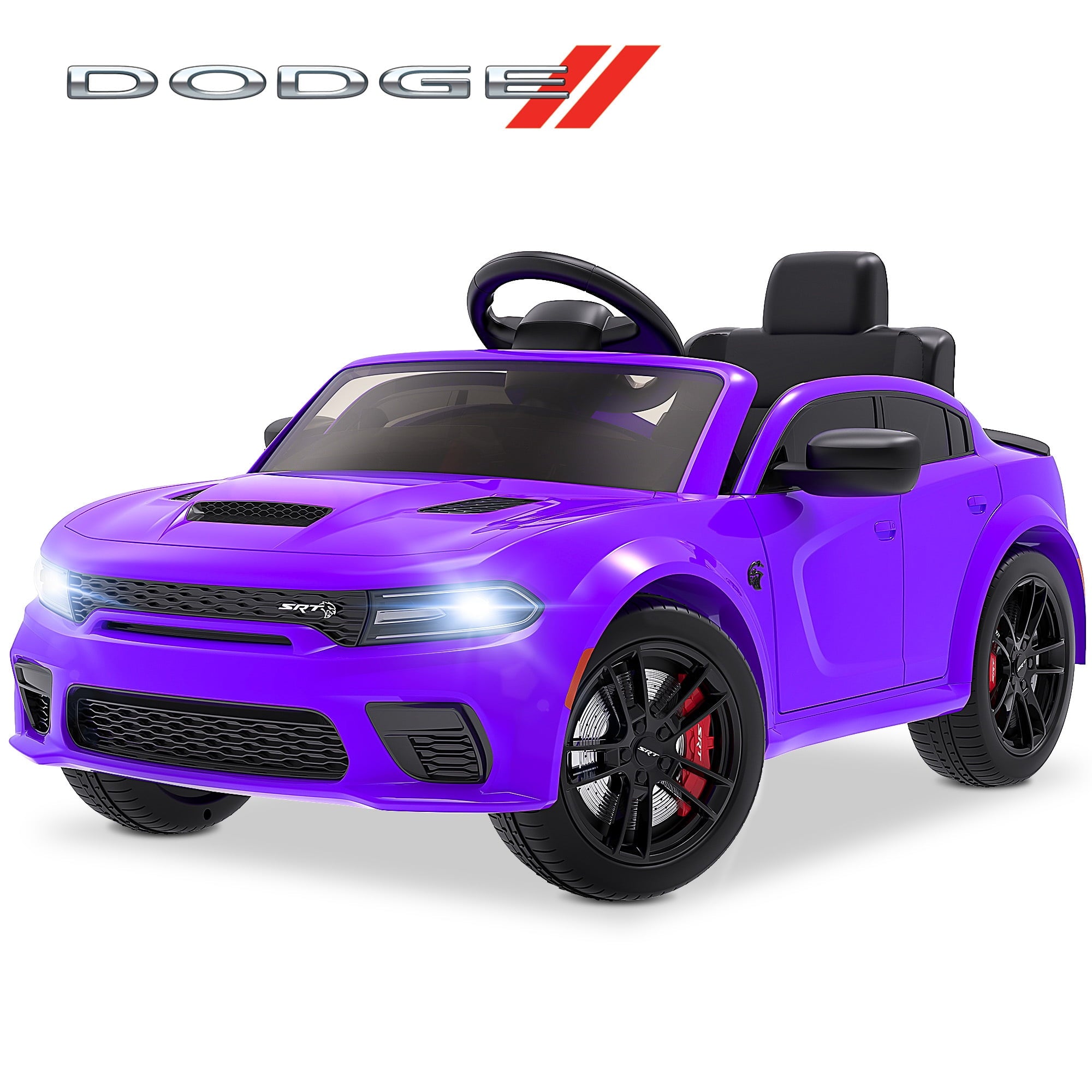 Dodge Electric Ride on Cars for Kids, 12V Licensed Dodge Charger Srt Hellcat Powered Ride on Toys with Parent Remote Control, Electric Car for Girls 3-5 w/Music Player/LED Lights/Safety Belt