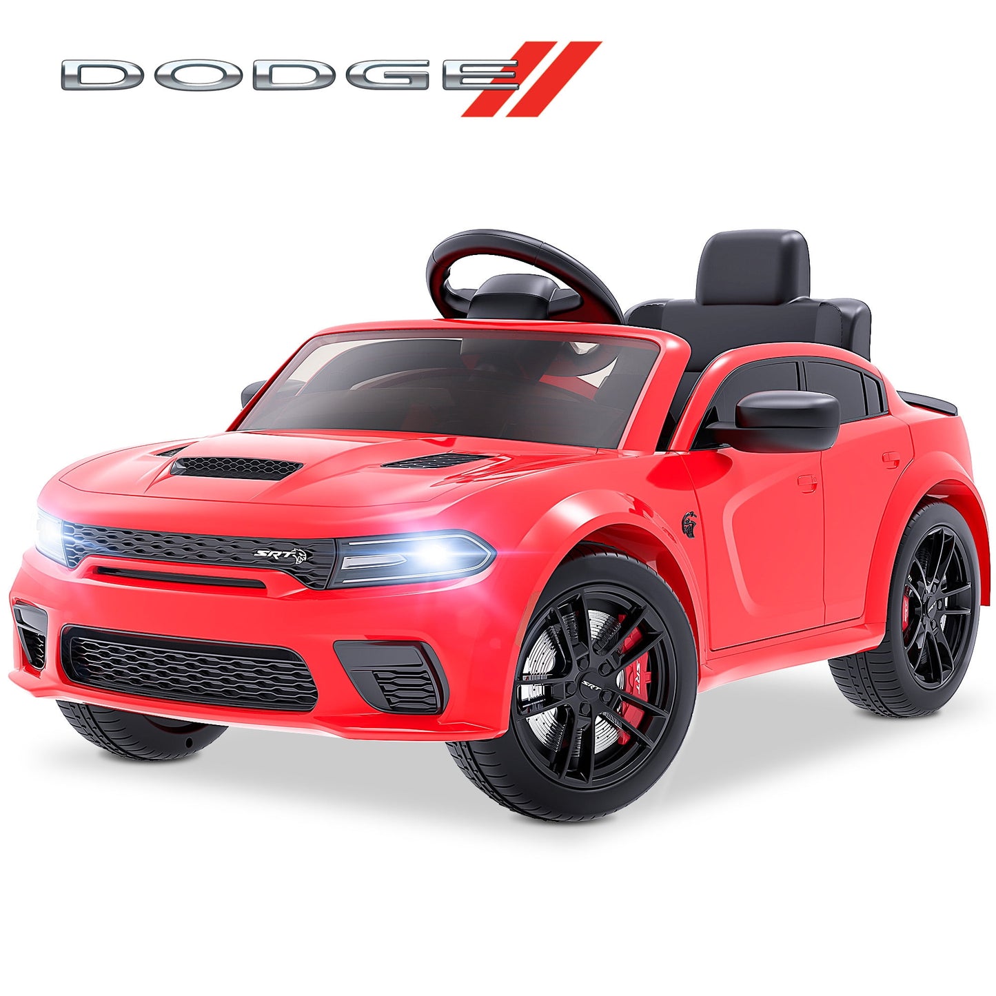 Dodge Electric Ride on Cars for Kids, 12V Licensed Dodge Charger Srt Hellcat Powered Ride on Toys with Parent Remote Control, Electric Car for Girls 3-5 w/Music Player/LED Lights/Safety Belt