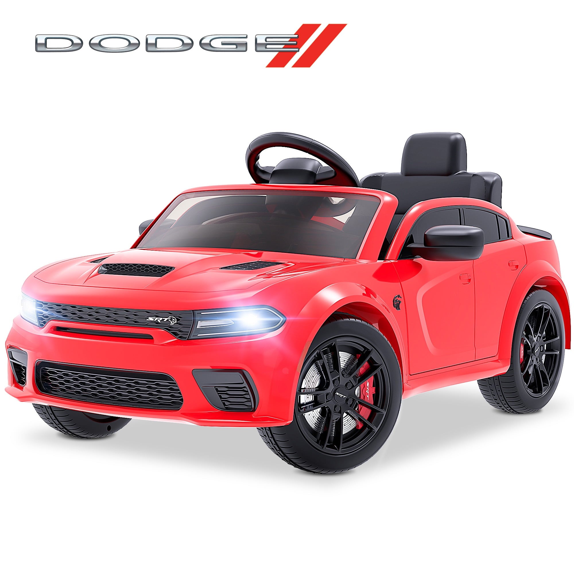 Dodge Electric Ride on Cars for Kids, 12V Licensed Dodge Charger Srt Hellcat Powered Ride on Toys with Parent Remote Control, Electric Car for Girls 3-5 w/Music Player/LED Lights/Safety Belt