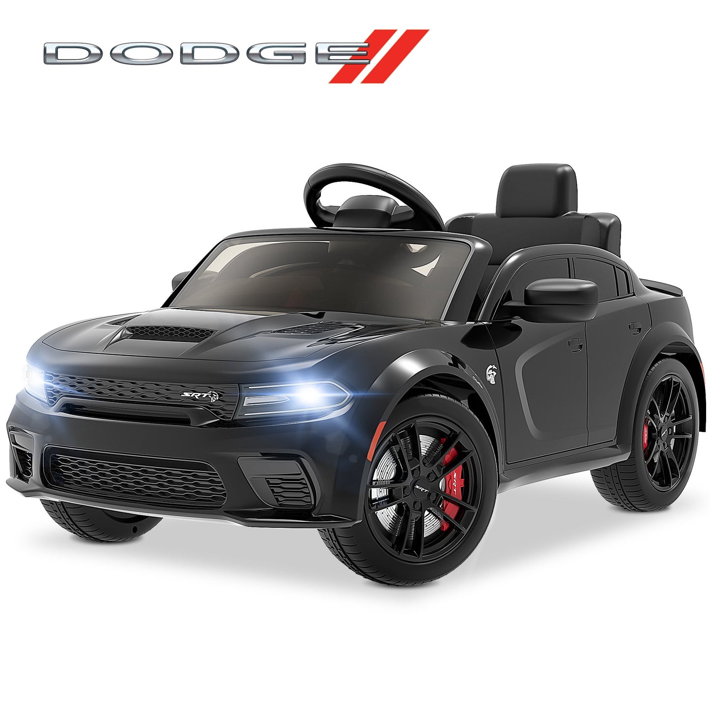 Dodge Electric Ride on Cars for Kids, 12V Licensed Dodge Charger Srt Hellcat Powered Ride on Toys with Parent Remote Control, Electric Car for Girls 3-5 w/Music Player/LED Lights/Safety Belt