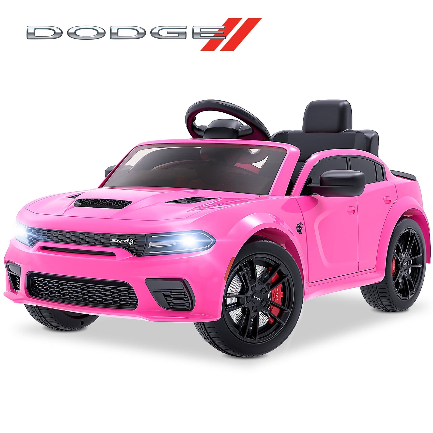 Dodge Electric Ride on Cars for Kids, 12V Licensed Dodge Charger Srt Hellcat Powered Ride on Toys with Parent Remote Control, Electric Car for Girls 3-5 w/Music Player/LED Lights/Safety Belt