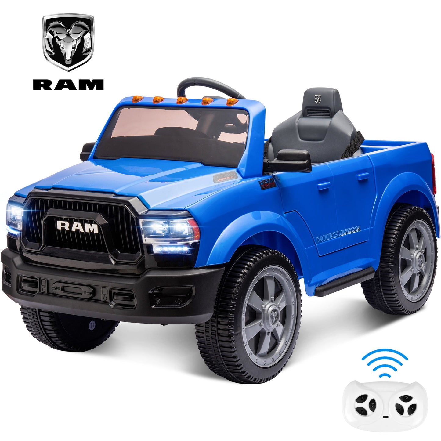 Dodge Electric Ride on Truck Car for Kids, 12 V Licensed Dodge RAM Powered Ride On Toys Cars with Remote Control, Electric Pickup for Kids 3-8 w/Cup Holder/Trunk/Bluetooth Music/LED Lights