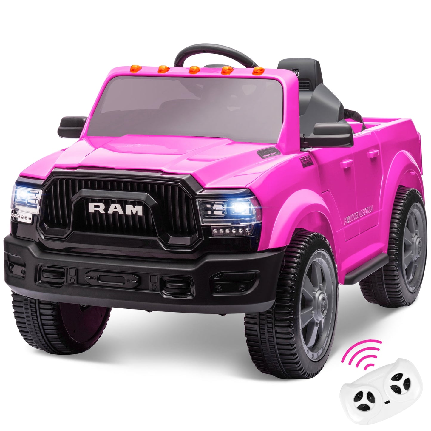 Ram Ride on Cars, 12V Licensed Powered Dodge Ram Ride on Toy Car with Remote Control, Electric Truck Car for Kids 3-5 w/Music Player/LED Headlights/Safety Belt/Water Cup Holder