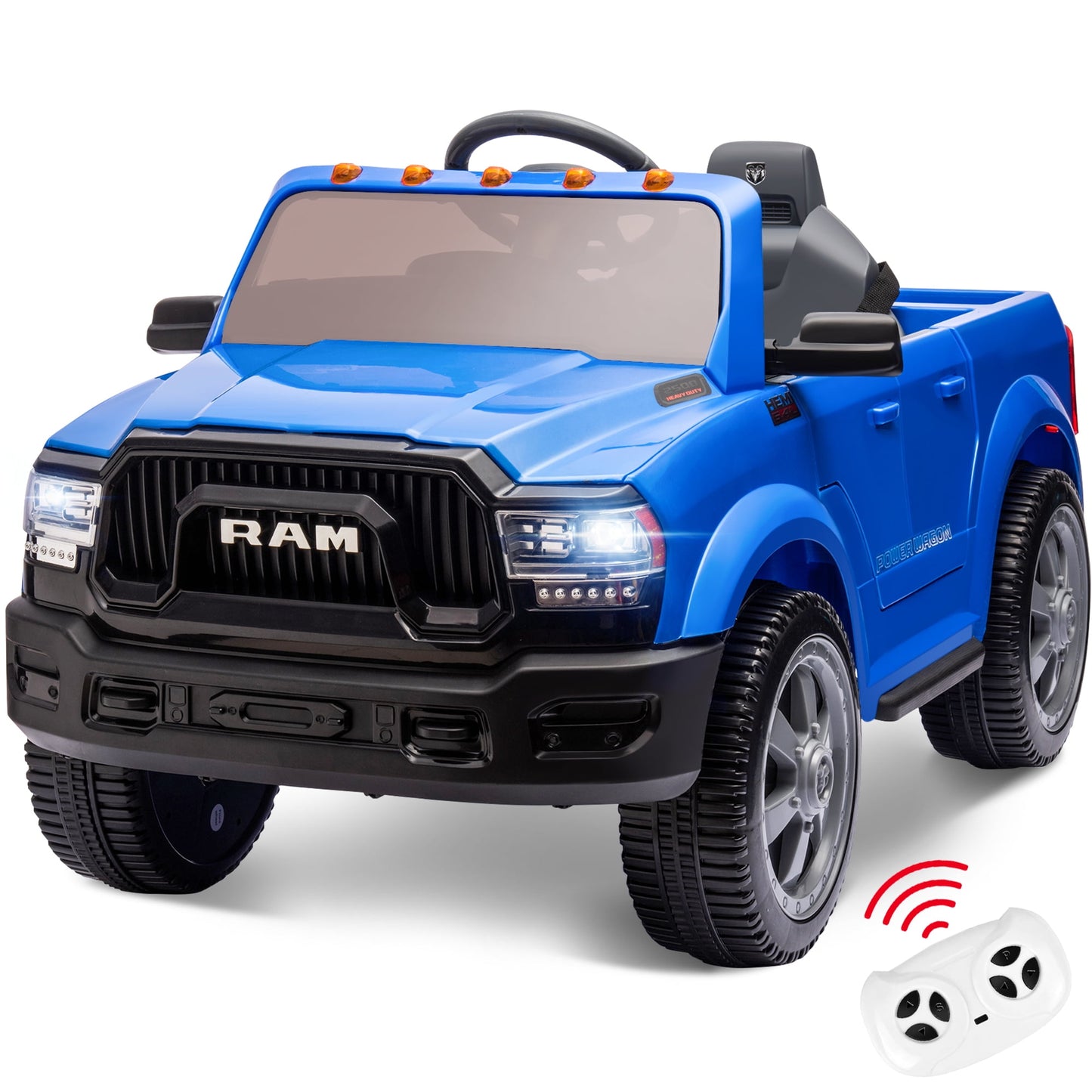 Ram Ride on Cars, 12V Licensed Powered Dodge Ram Ride on Toy Car with Remote Control, Electric Truck Car for Kids 3-5 w/Music Player/LED Headlights/Safety Belt/Water Cup Holder
