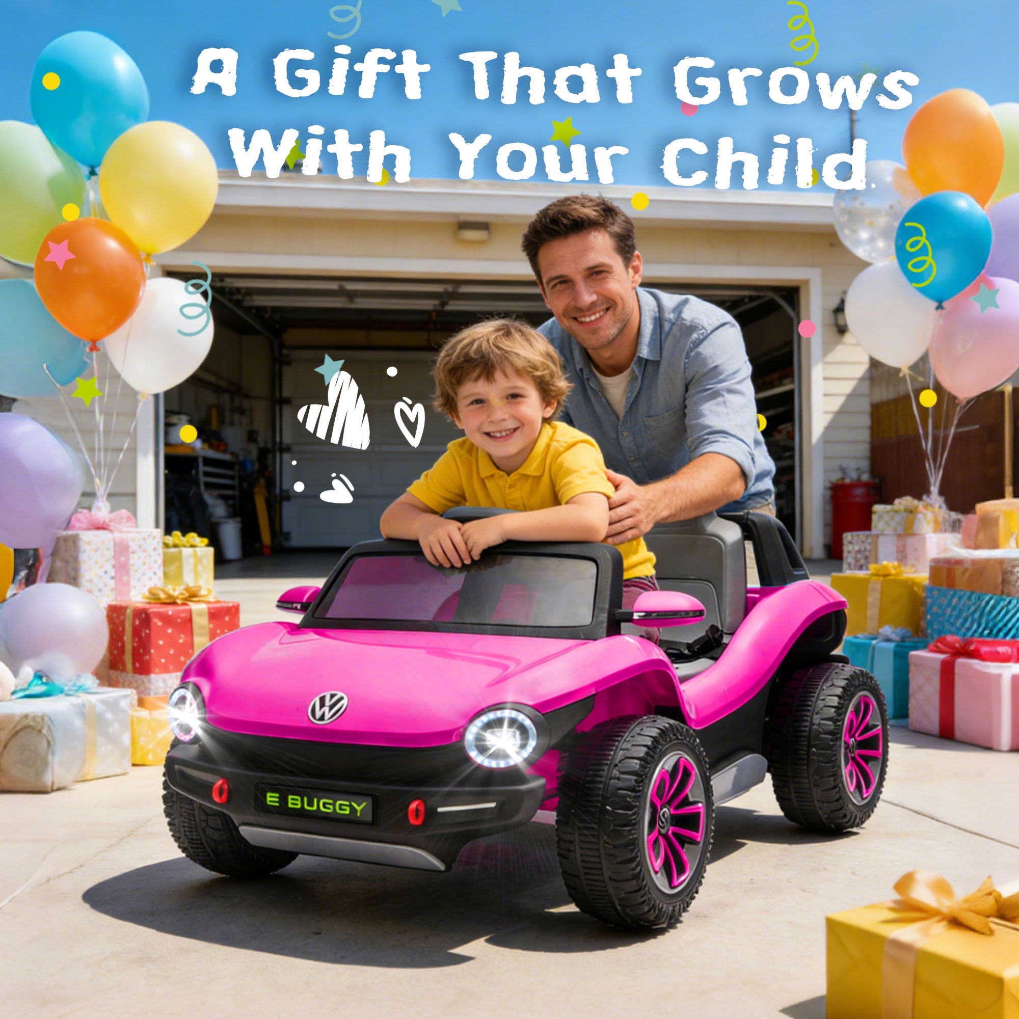 12V Ride on Toys, Licensed Volkswagen Beetle Powered Ride on Cars with Remote Control, Bluetooth, Music, USB Ports, LED Lights, 4 Wheels Suspension, Electric Car for Kids Boys Girls Ages 2-5, Pink