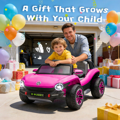 12V Ride on Toys, Licensed Volkswagen Beetle Powered Ride on Cars with Remote Control, Bluetooth, Music, USB Ports, LED Lights, 4 Wheels Suspension, Electric Car for Kids Boys Girls Ages 2-5, Pink