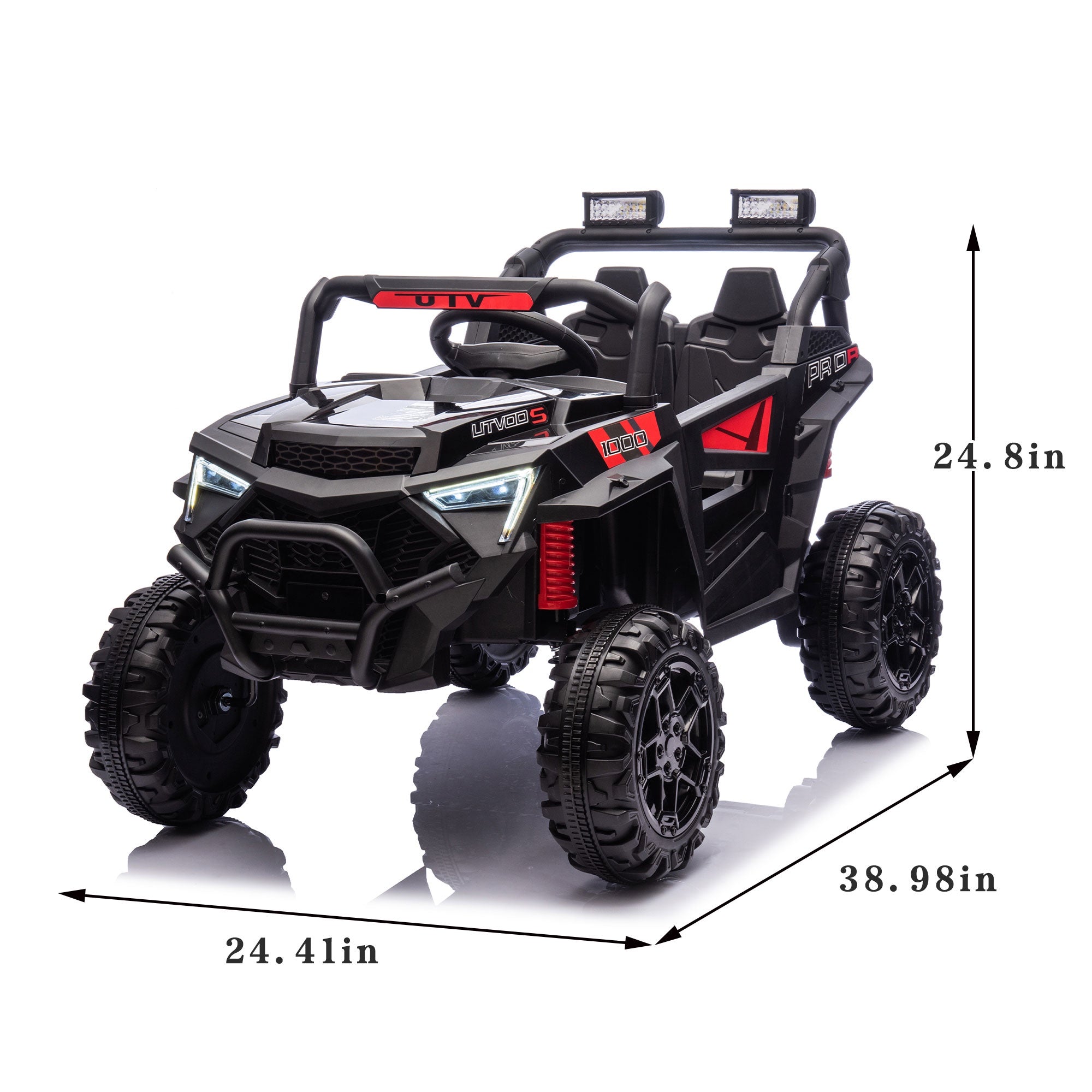 24V Powered Ride on UTV, iYofe Electric Ride on Cars with Remote Control, Bluetooth, Music, LED Lights, Portable Handle, 4 Wheels Suspension, Kids Ride on Toys for Boys Girls Ages 3-6, Black