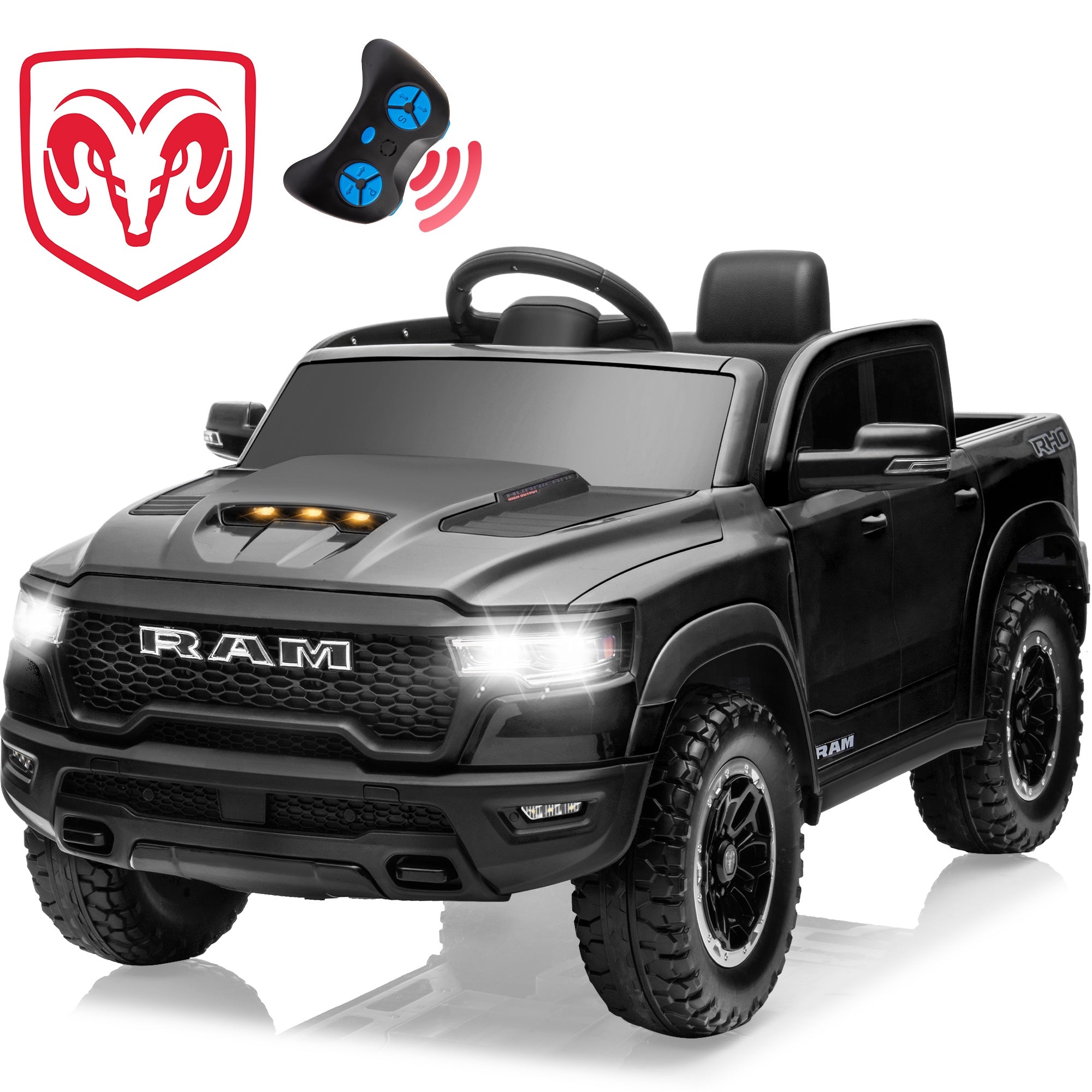 iYofe Ram Ride on Car Toys, 12V RAM 1500 Battery Powered Ride on Toy Truck with Remote Control, Electric Car for Kids Girls 3-5 w/ Bluetooth, Rear Storage Trunk, Safety Belt, 4 Wheelers