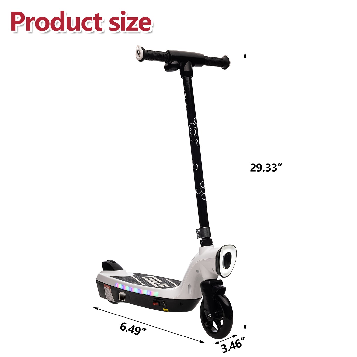 iRerts Kids Electric Scooter for 6-14 Year Old, Portable Kids Scooter for Boys Girls, 12V 45W Kids Electric Scooter with Front Big Light, Rear Brake, Colorful Deck Light, White