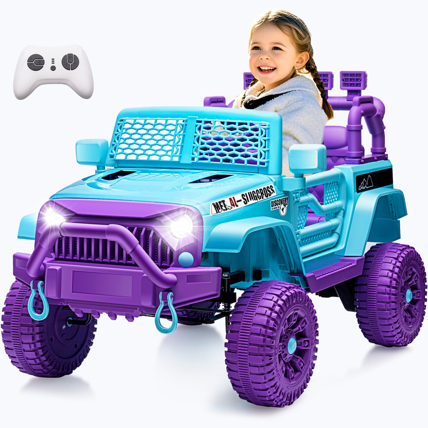 24V Kids Ride on Truck Car, Battery Powered Ride on Car with Remote Control, Electric Vehicle Car for Boys Girls Aged 3-6, Ride on Toy w/Bluetooth, Lights, 4 Wheelers, Gift for Kids Tollder