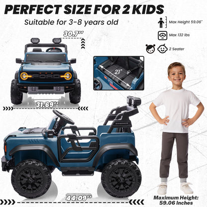 iYofe 24V 2 Seater Ford Bronco Raptor Powered Ride on Car with Remote Control, Bluetooth, Ages 3-8, Blue