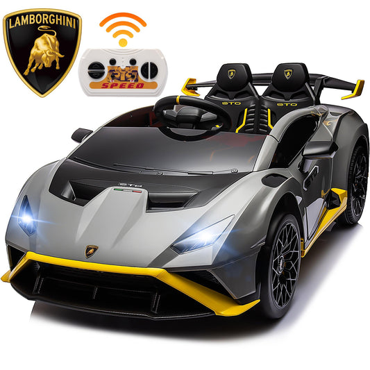 Gray 24V Lamborghini Ride on Cars with Remote Control, Battery Powered Kids Ride on Toys for Boys Girls 3-8 Ages, 4 Wheels Electric Cars for Kids with Bluetooth/Music/USB Port/LED Lights