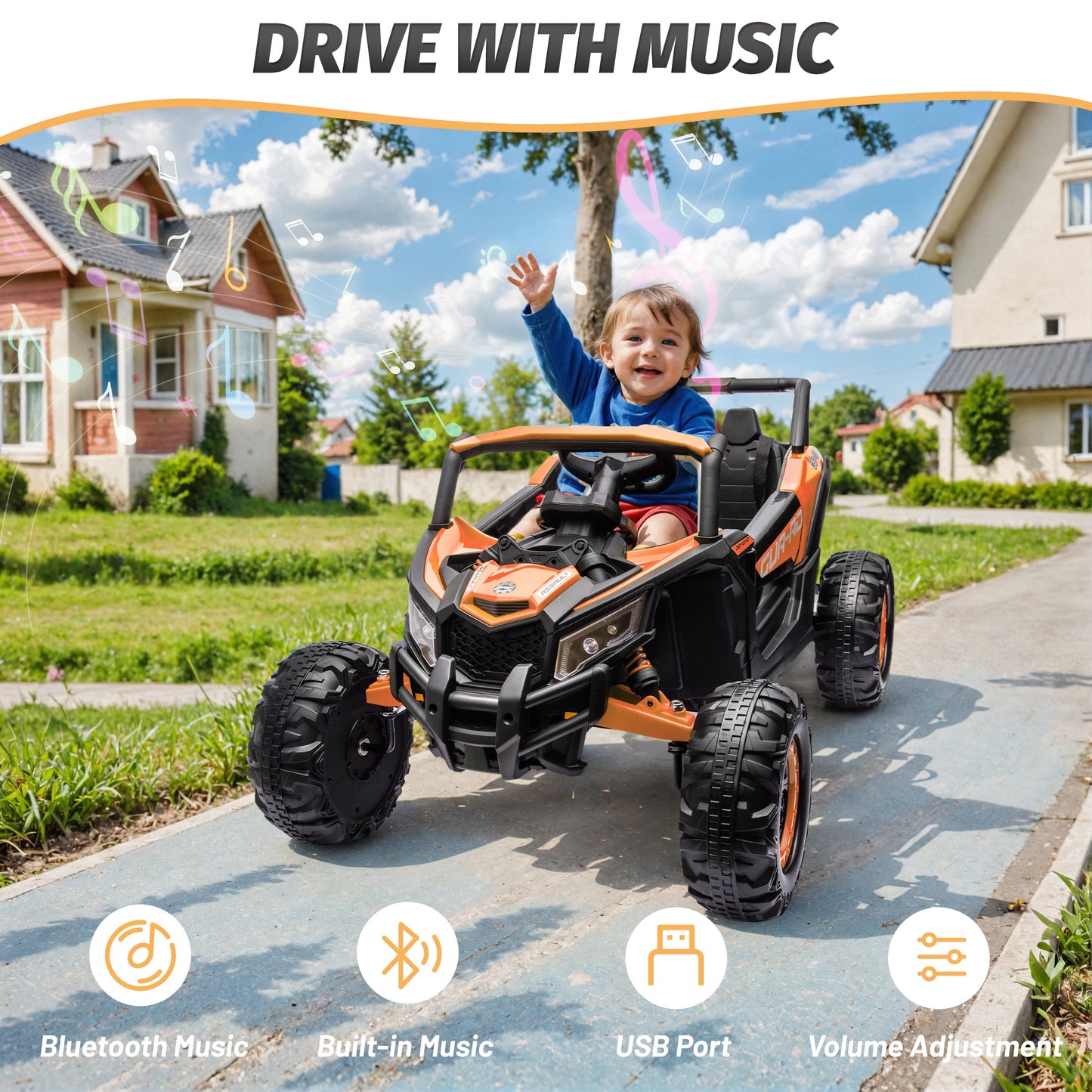 iYofe 24V Ride on Toys for Big Kids, Kids Ride on Car for Boys Girls 3-6, Powered Ride on UTV Electric Cars for Kids w/ Remote Control, Bluetooth Music, LED Lights, 4 Wheels Spring Suspension, Orange