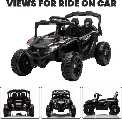 iYofe 24V Powered Ride on Toys with Remote Control, Kids Ride on Car UTV for Boys Girls Ages 3-5, Ride on Vehicles Electric Cars for Kids with Bluetooth, Music, LED Lights, 4 Wheels Suspension, Black