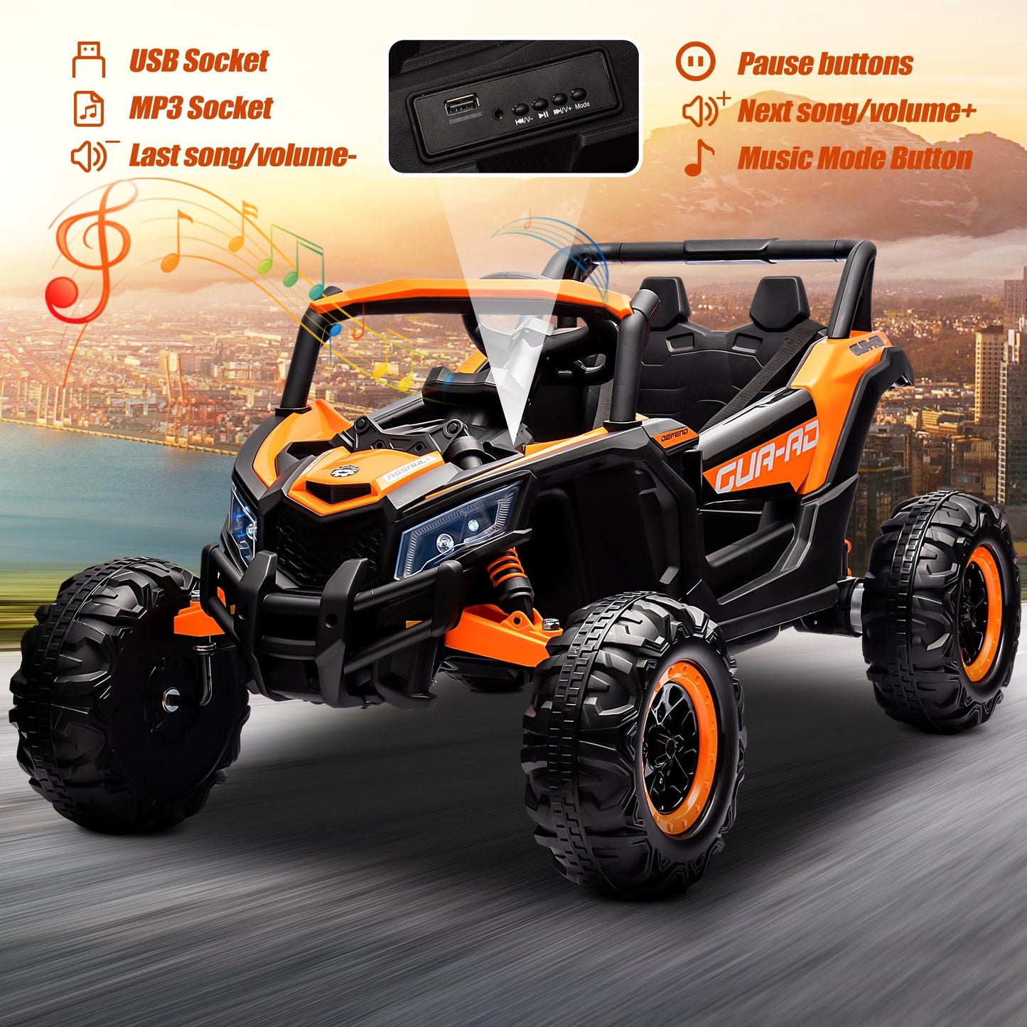 iYofe 24V Ride On UTV Car for Kids, Battery Powered Ride On Toys with Remote Control, 4 Wheeler Ride on Vehicle with Music, USB, Bluetooth, Electric Cars for Kids Boys Girls 3-8 Ages Gifts, Orange