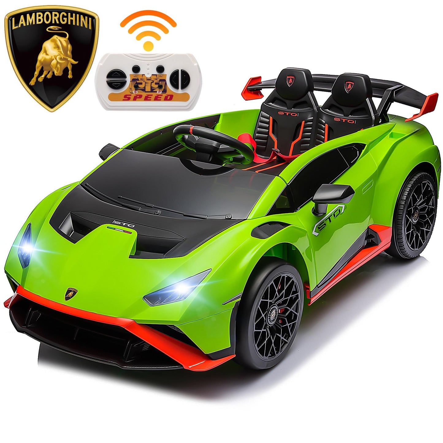 Green 24V Lamborghini Ride on Cars with Remote Control, Battery Powered Kids Ride on Toys for Boys Girls 3-8 Ages, 4 Wheels Electric Cars for Kids with Bluetooth/Music/USB Port/LED Lights