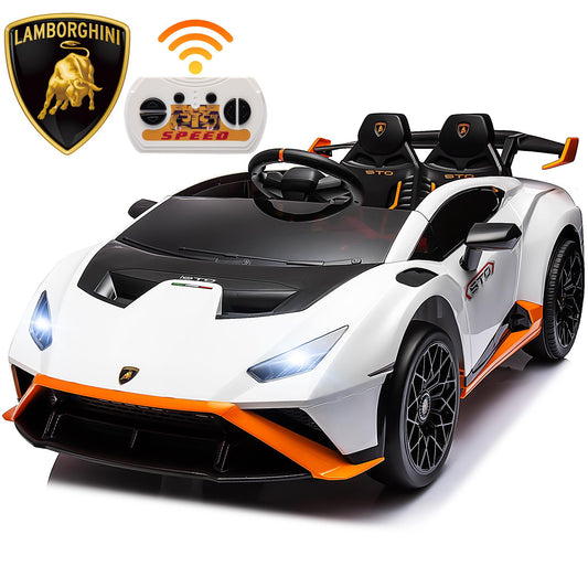 White 24V Lamborghini Ride on Cars with Remote Control, Battery Powered Kids Ride on Toys for Boys Girls 3-8 Ages, 4 Wheels Electric Cars for Kids with Bluetooth/Music/USB Port/LED Lights