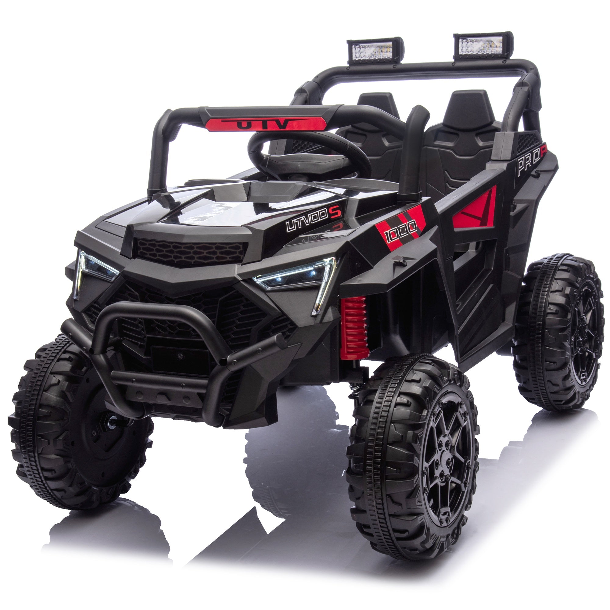 24V Powered Ride on UTV, iYofe Electric Ride on Cars with Remote Control, Bluetooth, Music, LED Lights, Portable Handle, 4 Wheels Suspension, Kids Ride on Toys for Boys Girls Ages 3-6, Black