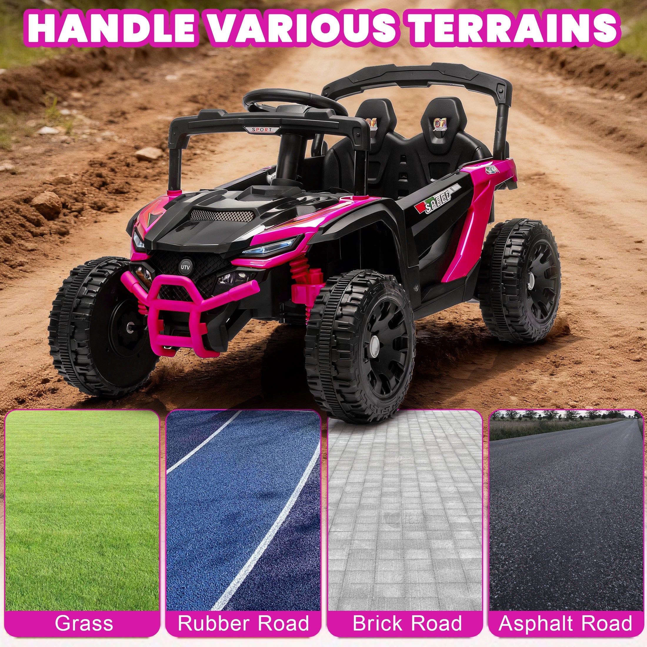iYofe 24V Powered Ride on Toys with Remote Control, Kids Ride on Car UTV for Boys Girls Ages 3-5, Ride on Vehicles Electric Cars for Kids with Bluetooth, Music, LED Lights, 4 Wheels Suspension, Pink