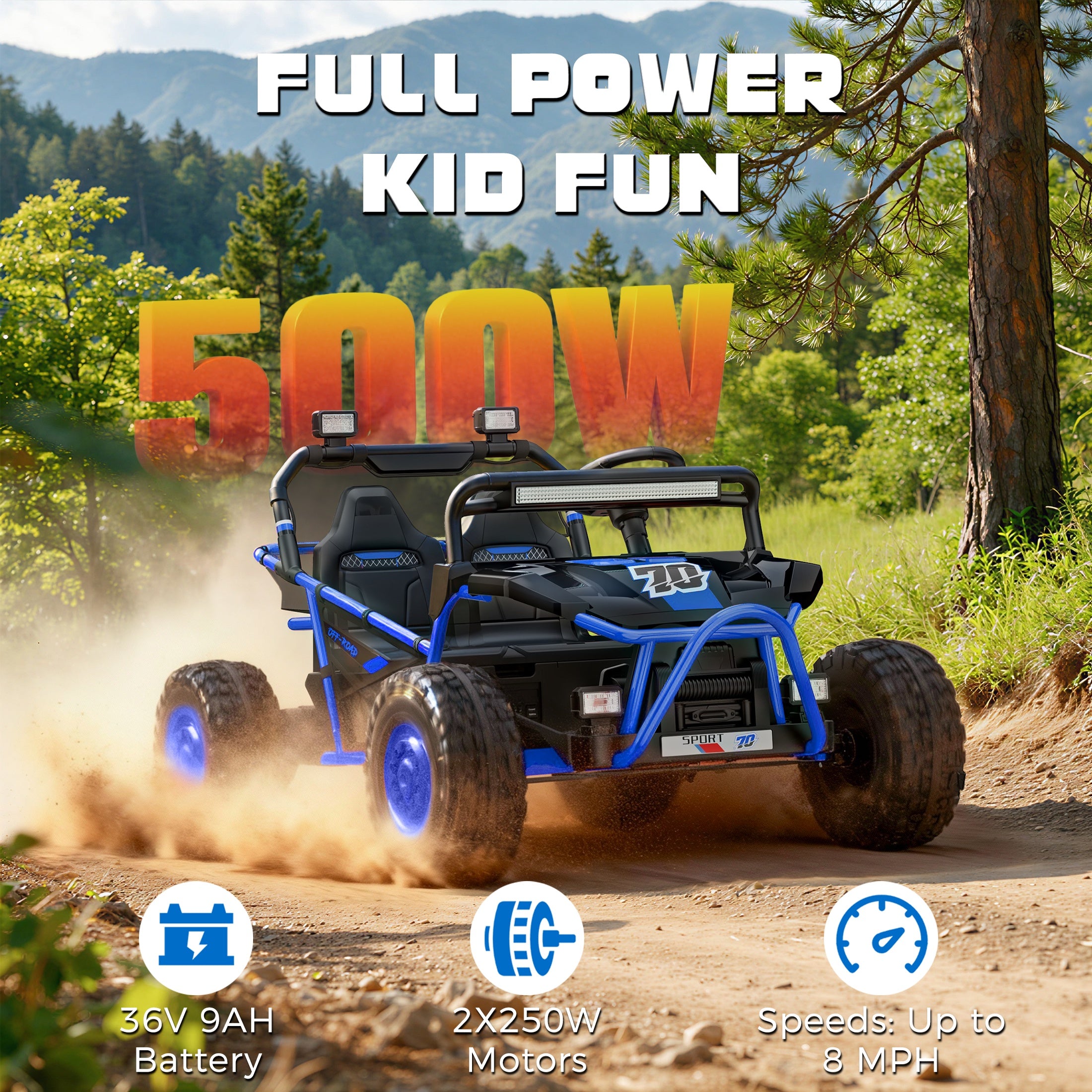 iYofe 36V Electric Ride on Car for Big Kids, Powered Ride on UTV Toys for Boys Girls Ages 6+, Kids Electric Vehicle with Bluetooth, Music, 4 Wheels Spring Suspension, without Remote Control, Blue