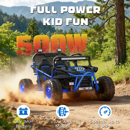 iYofe 36V Electric Ride on Car for Big Kids, Powered Ride on UTV Toys for Boys Girls Ages 6+, Kids Electric Vehicle with Bluetooth, Music, 4 Wheels Spring Suspension, without Remote Control, Blue