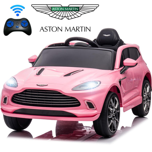 Aston Martin 12V Powered Ride On Cars with Remote Control, 4 Wheels Kids Electric Cars Vehicle with Bluetooth, LED Light, Music, USB/FM Radio, Kids Ride on Toys for Boys Girls Birthday Gifts, Pink