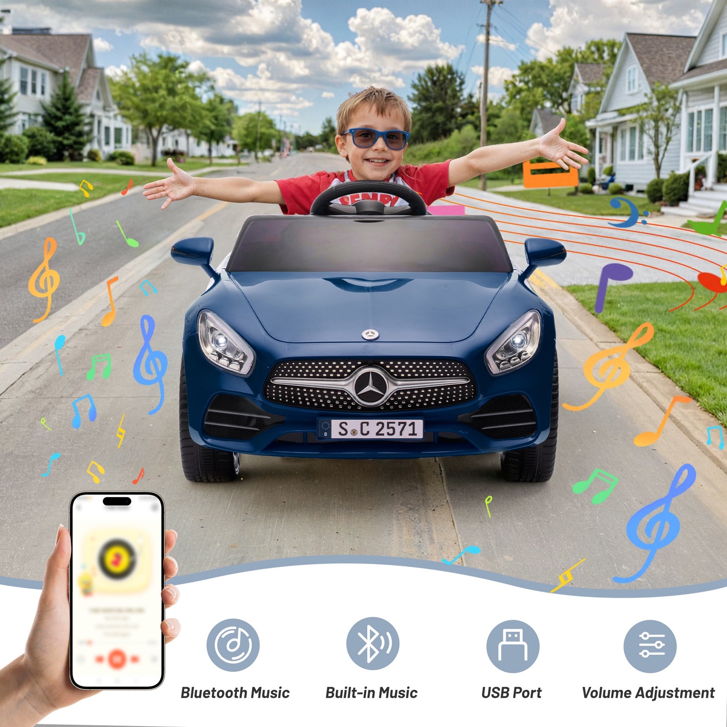 12V Ride on Toy for Kids, Licensed Mercedes-Benz CLS 350 Powered Ride on Car with Remote Control, Kids Electric Cars for Boys Girls 2-5 with Bluetooth, Music, LED Lights, 3 Speeds, 4 Wheelers, Blue