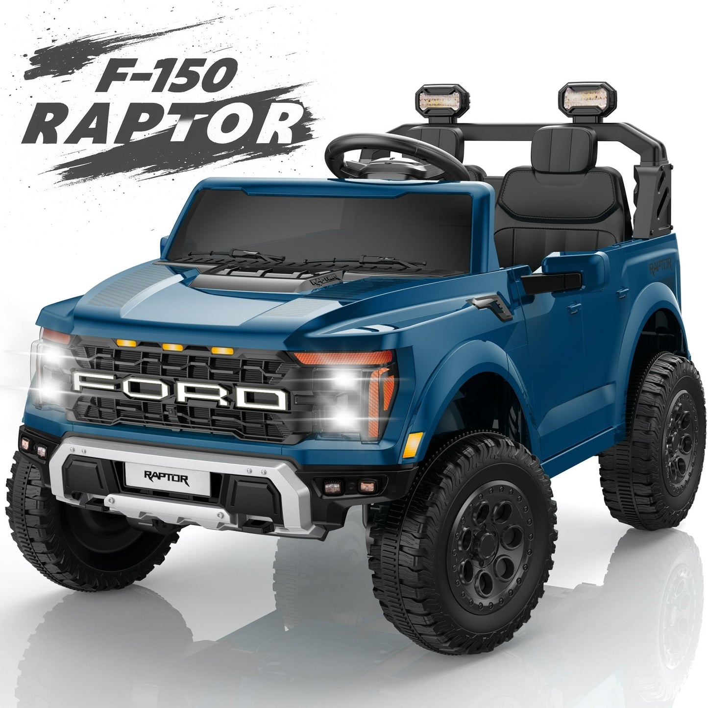 24V Ride on Toys for Big Kids, Ford F150 Raptor Battery Powered 2 Seater Ride on Cars with Remote Control, Electric Car Truck w/4 Wheelers/Bluetooth & Lights for Kids Girls Boys Ages 4-8