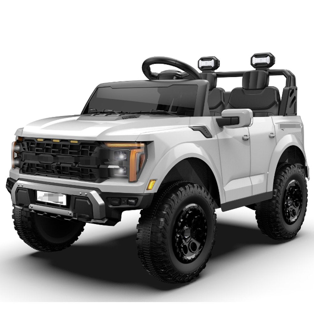 Ford 24V Ride on Toy Cars 2 Seater for Big Kids, Licensed F150 Raptor Powered Ride on Truck with Remote Control, Electric Car for Boys Girls 3-8 w/Bluetooth/LED Headlights/Safety Belts
