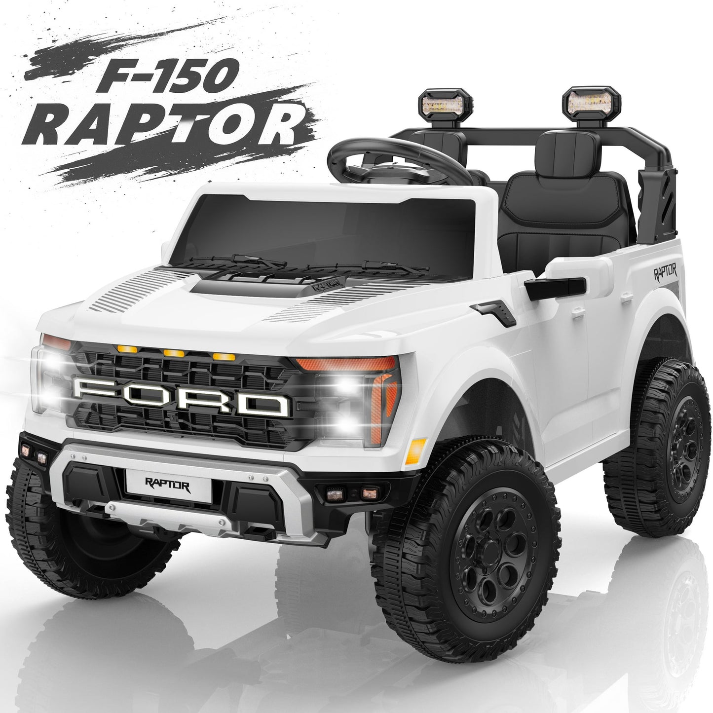 24V Ride on Toys for Big Kids, Ford F150 Raptor Battery Powered 2 Seater Ride on Cars with Remote Control, Electric Car Truck w/4 Wheelers/Bluetooth & Lights for Kids Girls Boys Ages 4-8