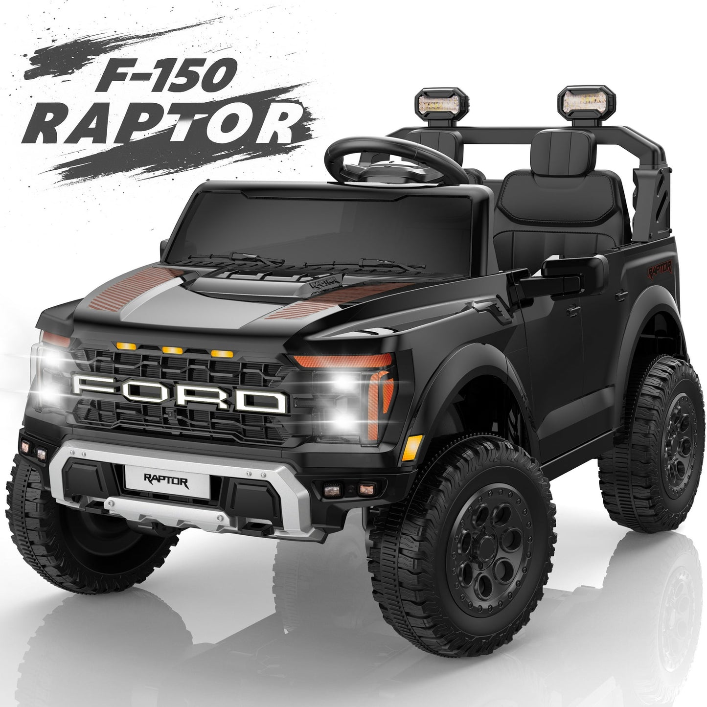 24V Ride on Toys for Big Kids, Ford F150 Raptor Battery Powered 2 Seater Ride on Cars with Remote Control, Electric Car Truck w/4 Wheelers/Bluetooth & Lights for Kids Girls Boys Ages 4-8