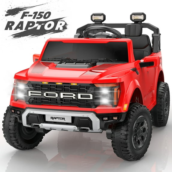 24V Ride on Toys for Big Kids, Ford F150 Raptor Battery Powered 2 Seater Ride on Cars with Remote Control, Electric Car Truck w/4 Wheelers/Bluetooth & Lights for Kids Girls Boys Ages 4-8, Red