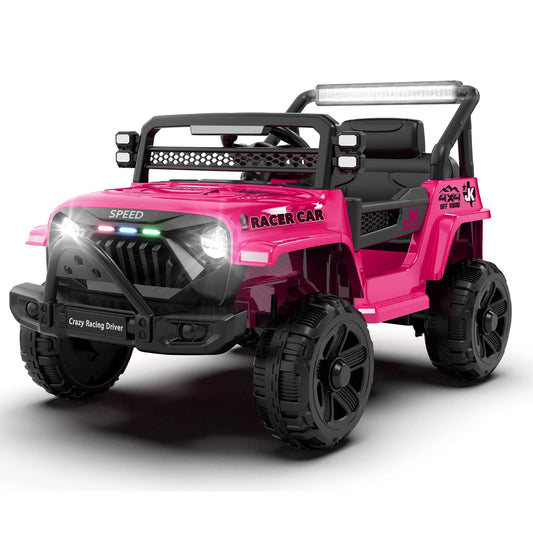 12V Kids Electric Car Truck Ride On Toy with Remote Control, 2WD, 4 Wheel Suspension Toy Cars, Bluetooth, MP3, USB, Mic Jack, LED Lights, 12V Power Ride On Car for Boys & Girls Ages 1-4, Pink