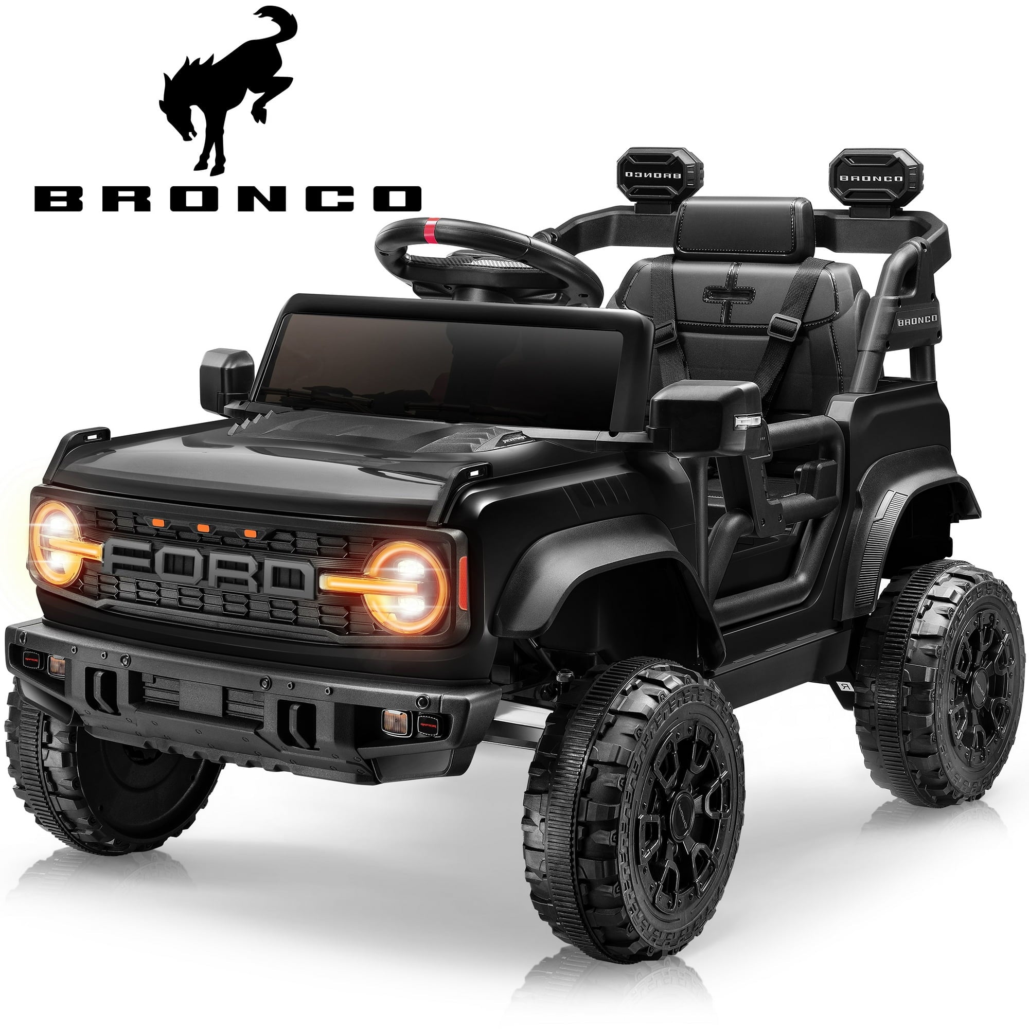 Ford Ride on Toy Cars, 12V Ford Bronco Raptor Powered Ride on Truck with Remote Control, Electric Car for Kids Girls 3-5 Gift with Bluetooth, Bright LED Headlight, Safety Belt, 4 Wheelers