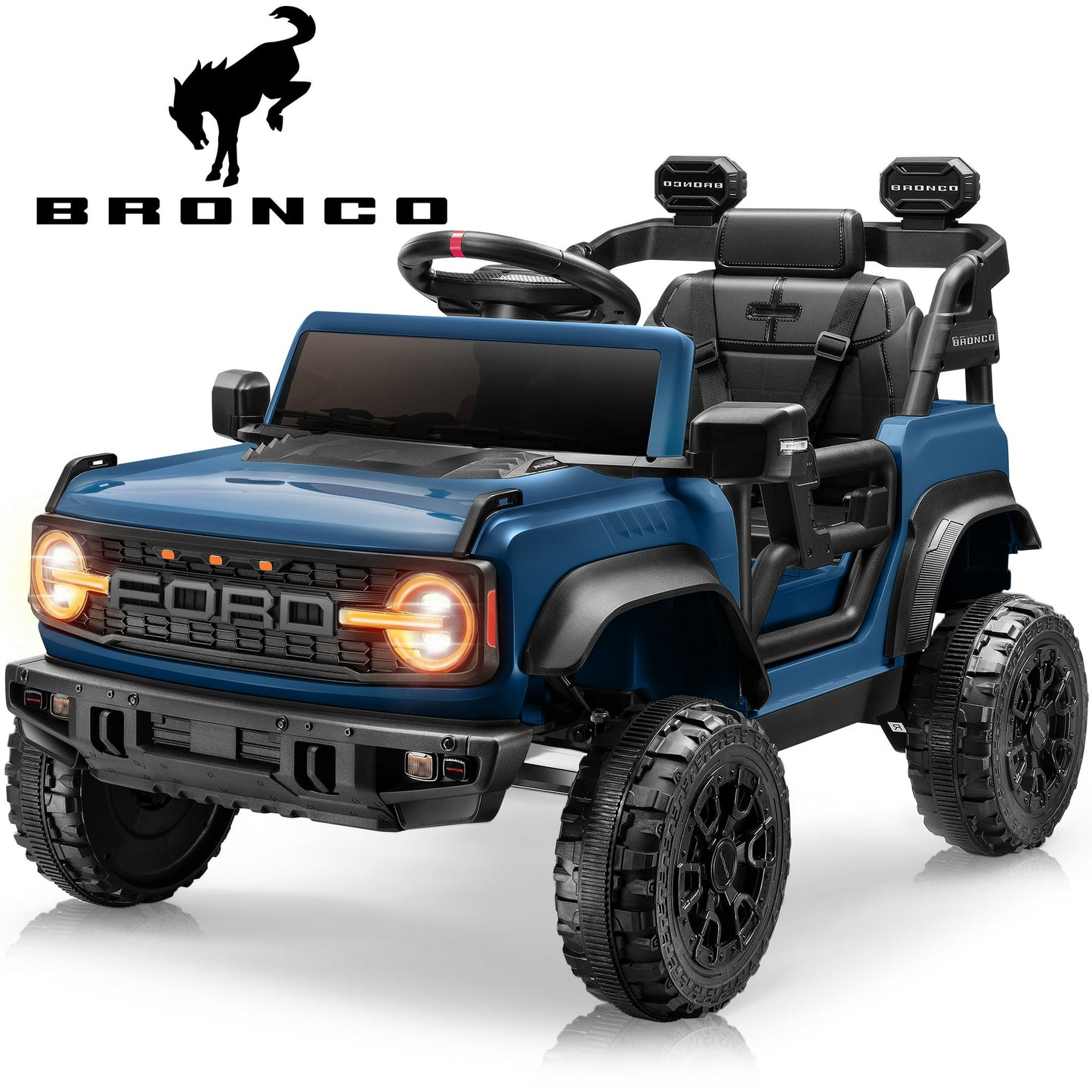 Ford Ride on Toy Cars, 12V Ford Bronco Raptor Powered Ride on Truck with Remote Control, Electric Car for Kids Girls 3-5 Gift with Bluetooth, Bright LED Headlight, Safety Belt, 4 Wheelers