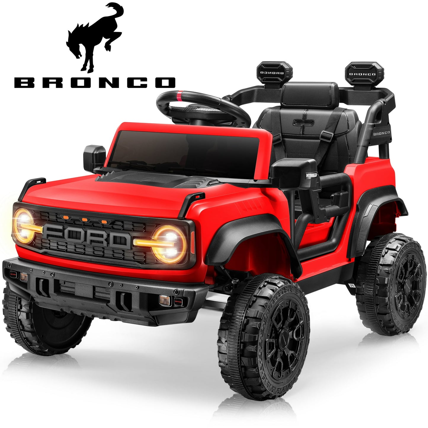 Ford Ride on Toy Cars, 12V Ford Bronco Raptor Powered Ride on Truck with Remote Control, Electric Car for Kids Girls 3-5 Gift with Bluetooth, Bright LED Headlight, Safety Belt, 4 Wheelers