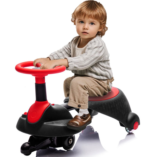 iYofe 6V Ride on Wiggle Car with Pedal, Retractable 2 in 1 Wiggle Car for Kids Boys Girls with Flashing Wheels, Bluetooth, Toddlers Ride on Toy Swing Car for Ages 3 and Up, Red